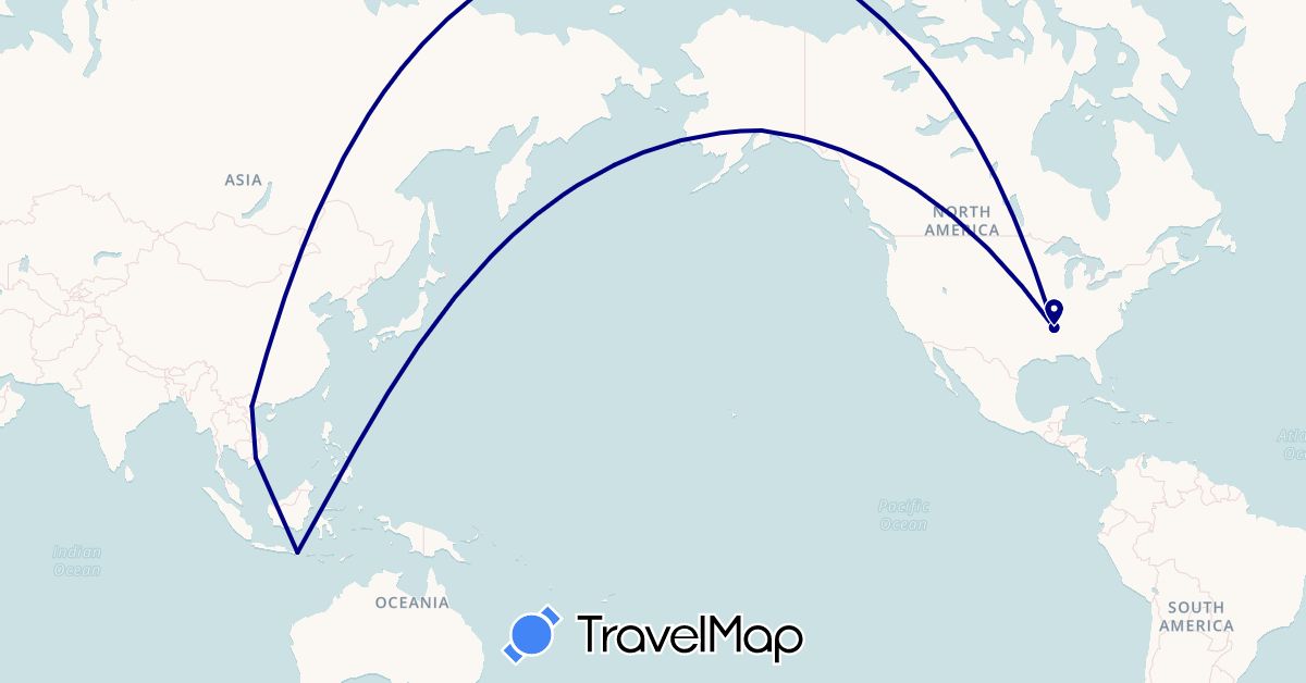 TravelMap itinerary: driving in Indonesia, United States, Vietnam (Asia, North America)